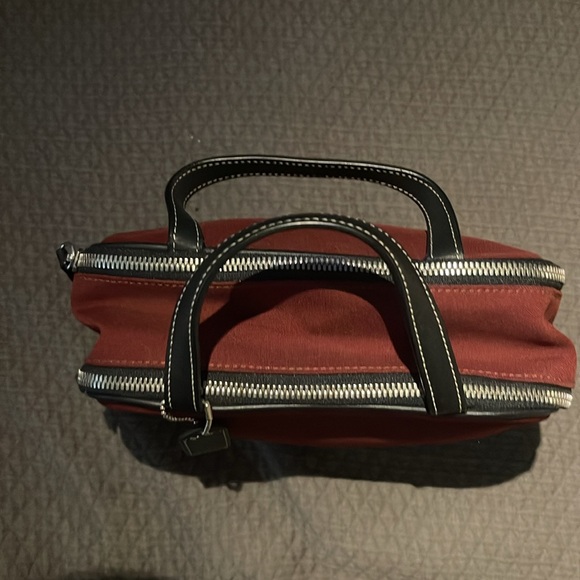 Coach mini satchel burgundy canvas with black leather trim and straps - Picture 5 of 5